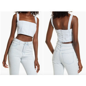 WeWoreWhat Rigid‎ Denim Bustier in Light Icy Wash, Size XS